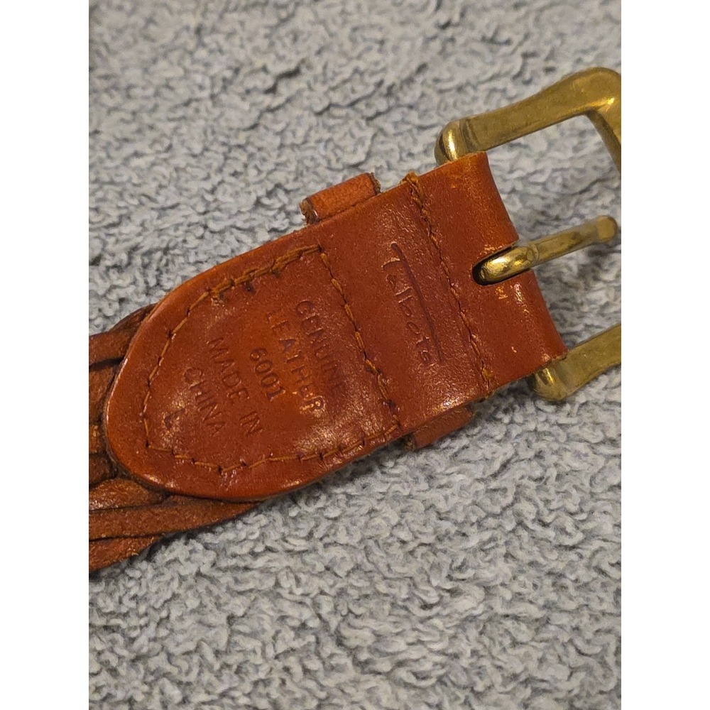 Talbots Womens Belt Lg Genuine Brown Leather Braided Solid Brass Buckle - Picture 4 of 6
